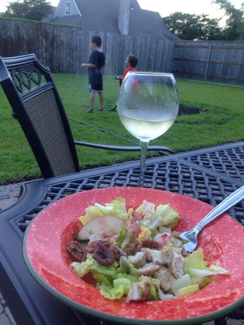 JennWalker504's tweet photo. Yummy apple, brie and chicken salad from DinnerBelle while the boys take over the hose. http://t.co/G3WPkAtIQl