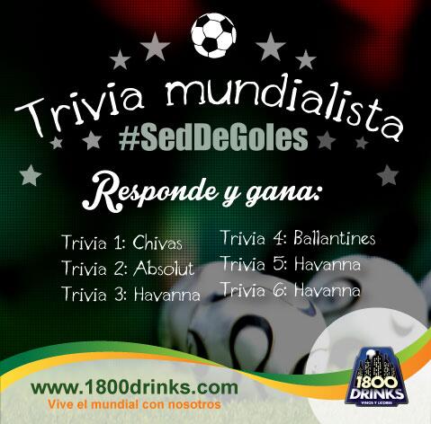 1800drinks's tweet photo. Todas las semanas del mundial #Brasil2014 hay premios para ti. Cada trivia viene con una botella para la #SedDeGoles. http://t.co/deeseGi7Gc