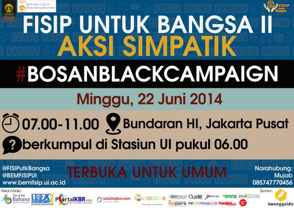Halo, halo selamat pagi! FISIP untuk Bangsa II semakin dekat, nih! Yuk ikutan Aksi Simpatik #BosanBlackCampaign!