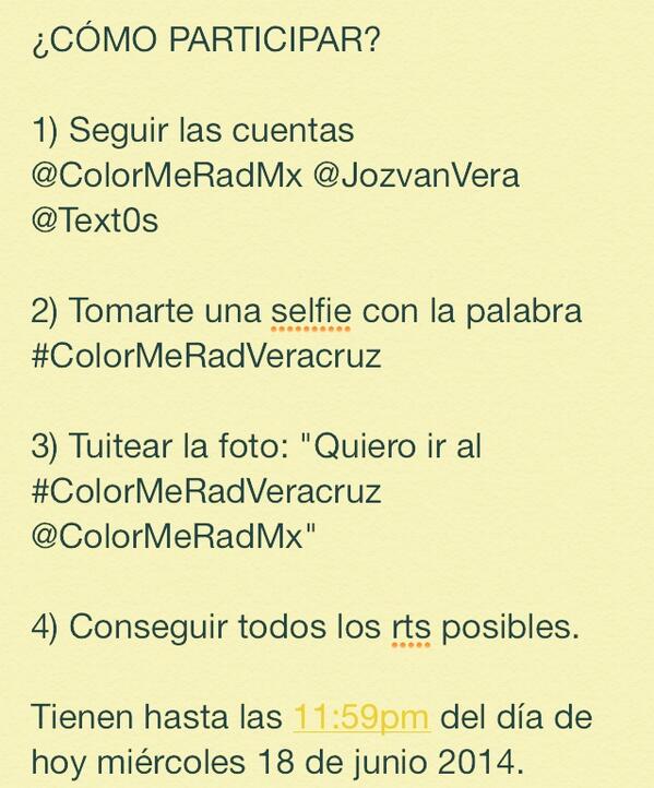 Text0s's tweet photo. Ve con tu mejor amigo o amiga al #ColorMeRadVeracruz \😎/ participando en esta dinámica. http://t.co/JLy7z1nki8