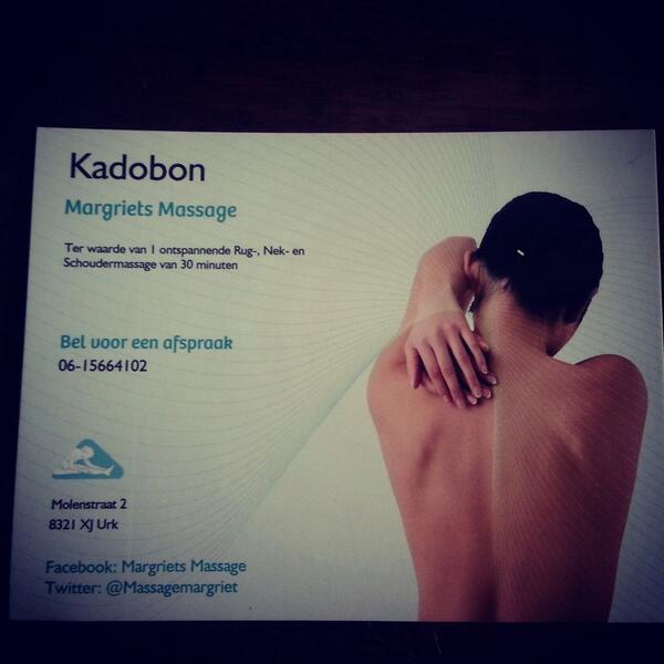 "<a href="/MassageMargriet/">Margriets Massage</a>: Bij 100 retweets verloot ik deze kadobon! " nog maar een paar retweets en dan wordt de bon verloot!