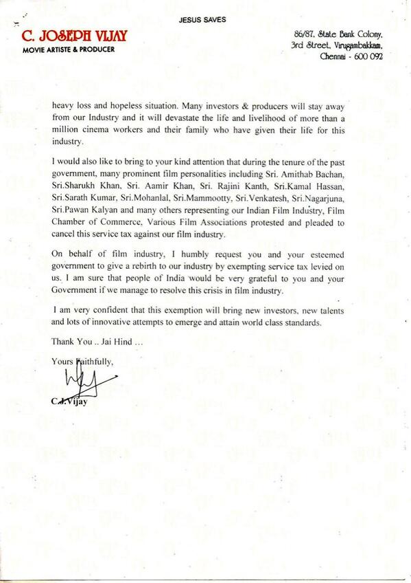 actorvijay's tweet photo. Letter to the Honourable Prime Minister of India @PMOIndia http://t.co/dMNYM5jgfq