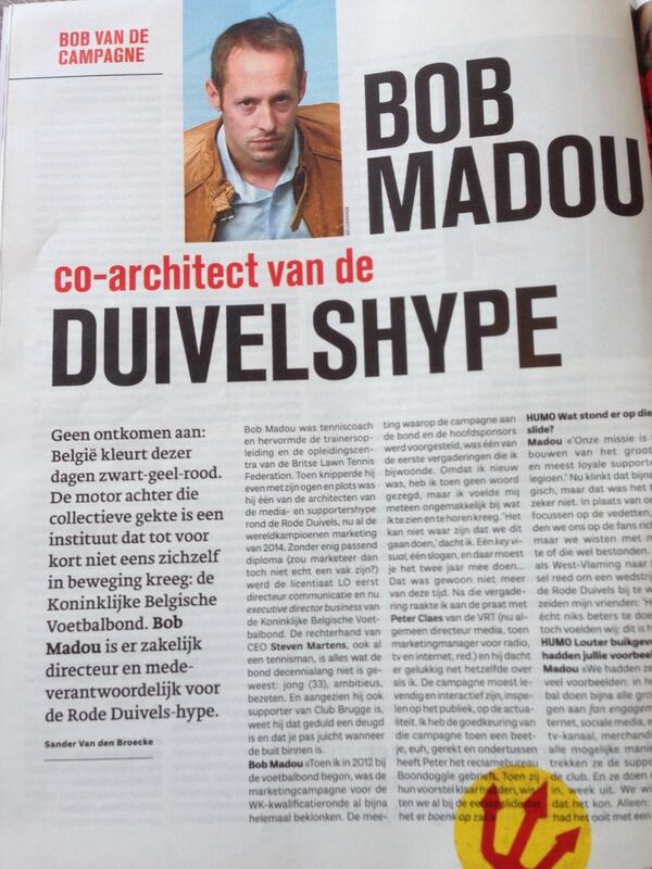 @BobMadou mooi artikel in <a href="/Humo/">humo</a>: Marketing als beeldscherm op de wereld. Er valt over te discussiëren. #BelRedDevils