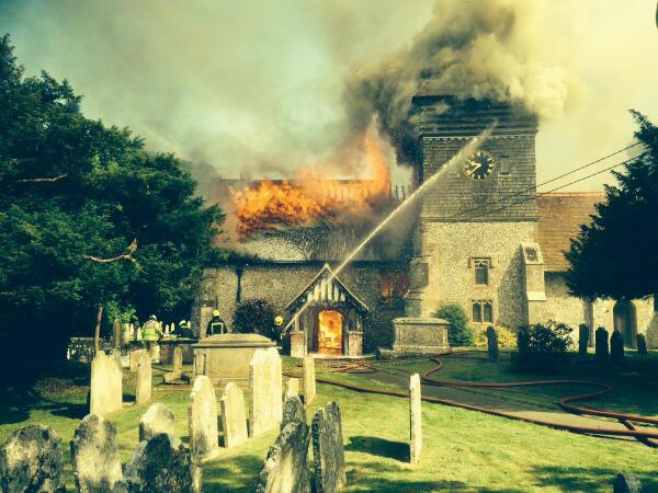 HantsIOW_fire's tweet image. Ropley church fire update: First images from the scene earlier this morning. #ropleyfire