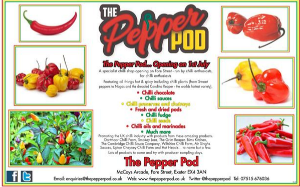 ExpressandEcho's tweet image. The Pepper Pod Opening on 1st July! A specialist chilli shop new to Fore Street, Exeter @ThePepperPod #EchoHour