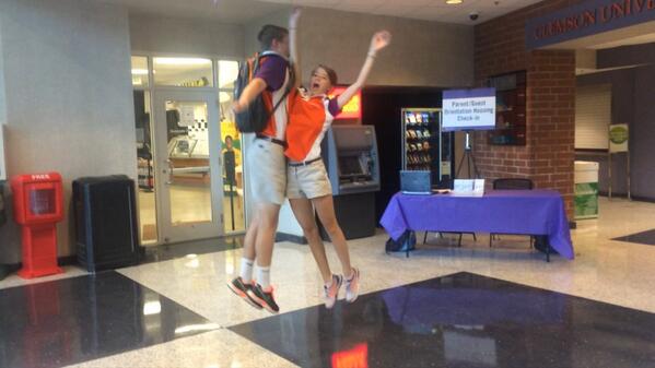 CUOAEmma's tweet photo. @CUOAchris and I are so happy it's another day of orientation! Welcome Session 3 #Clemson18 http://t.co/TZusGTdKZ3