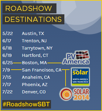 SolarBridgeTech's tweet photo. Solar buzzed! >> #RoadshowSBT destination: #PVAmerica @PVAmerica & #Solar2014 @ASES_Solar, #IntersolarNA @Intersolar http://t.co/qaAqEDTdUa