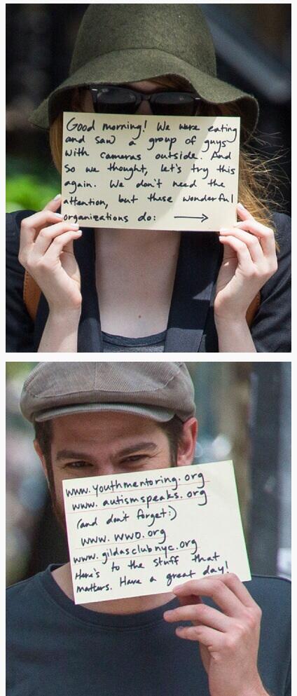 benzbara_'s tweet photo. this is how emma stone &amp; andrew garfield deal with paparazzis. cool couple, they are. http://t.co/fpu4av4IMS http://t.co/CA1zezJBB0