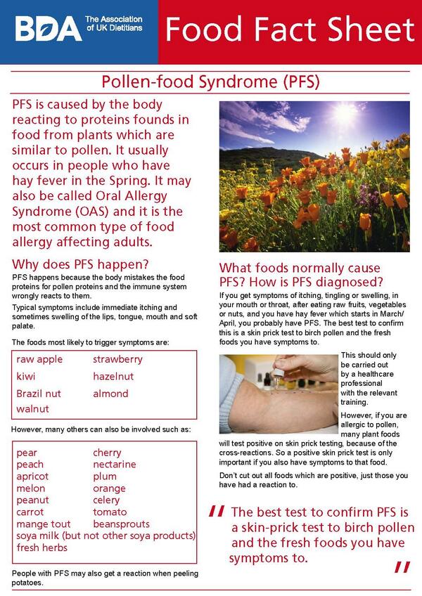 BDA_Dietitians's tweet photo. What is pollen food syndrome? Read all about it in our new Food Fact Sheet http://t.co/od7pgqFo9s http://t.co/bWrLJ2psec