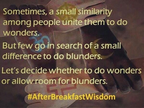 Victory_lk's tweet photo. Be united and do wonders. 
Be united to stop blunders. 
#AfterBreakfastWisdom #Peace #Unity http://t.co/XOxhv5vavU