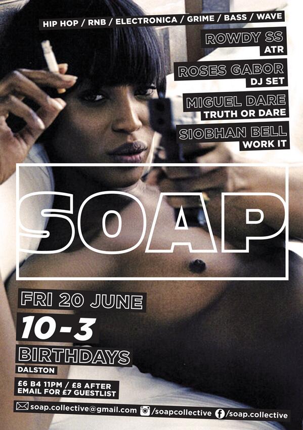 SOAP_COLLECTIVE's tweet photo. #TURNUPSITUATIONS @_Birthdays DJs: @ROWDYSUPERSTAR @RosesGabor  @MiguelDare + @siobhanbell_ #TONIGHT #MOTIVE #DALSTON http://t.co/bPDKmpiAsT