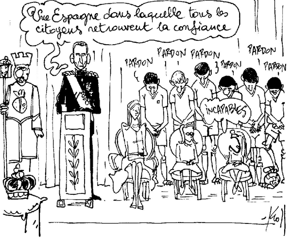 DebatF24's tweet photo. Intronisation de #FelipeVIEP : @AliceToulemonde présente un dessin de @pierrekroll dans le #DébatF24. Vos réactions http://t.co/9CvKWCbfA9