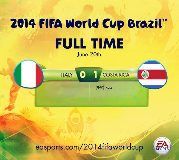 EASPORTSFC's tweet photo. Did you expect this? Costa Rica top the group! #ITA 0-1 #CRC #WorldCup http://t.co/yMOJd5zTcv