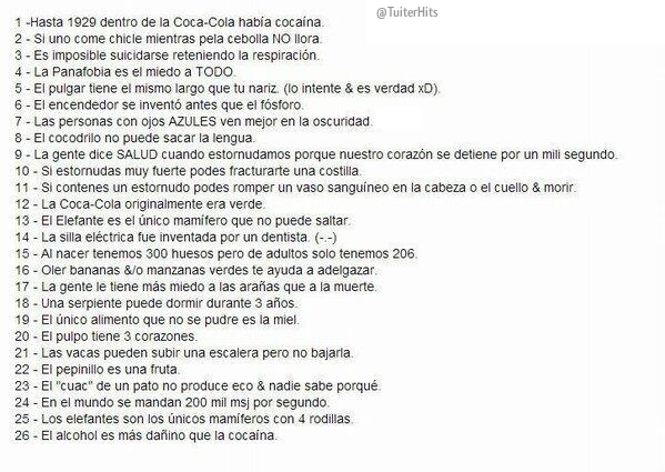 TuiterHits's tweet photo. ¡Feliz Miércoles! 26 cosas que seguramente no sabías: http://t.co/Nlg8NrNVP8
