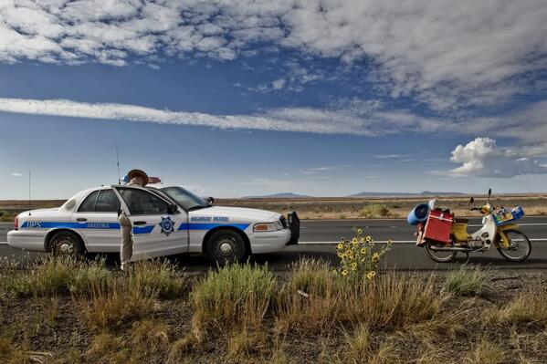 GordonM's tweet photo. @AntsBK More Cub love? @jameslipman The trans-continental C70 being checked-over by @AZHighwayPatrol nr Wimslow AZ http://t.co/uzGUYPEkpd