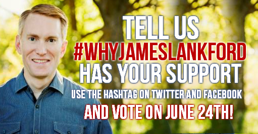 jameslankford's tweet photo. Get involved! Use the #WhyJamesLankford hashtag and tell us why you'll be voting on Tuesday. http://t.co/NLxS1TXiku