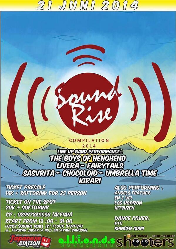 SoundRiseAlbum's tweet photo. Besok launching Album Soundrise Compilation di shooters Lucky Square Antapani Bandung cc @JapaneseStation http://t.co/daxxY5IAau