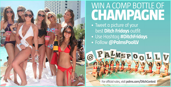 Palms's tweet photo. Today follow @PalmsPoolLV &amp; tweet a pic of your #Ditch outfit to win a bottle/daybed &amp; 2 #EDC tix at #DitchFridays! http://t.co/QKSwwIINZa