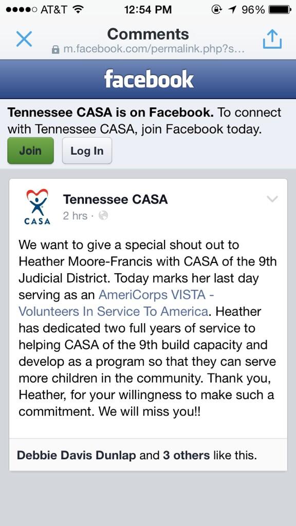 We wish Heather the best. Thank you <a href="/tncasa/">Tennessee CASA</a> 😊