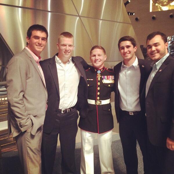Medal of Honor recipient and #KappaSigma, <a href="/chiksdigscars/">Kyle Carpenter</a>, with his Chi-Omega Chapter Brothers. #AEKDB #MilitaryHero