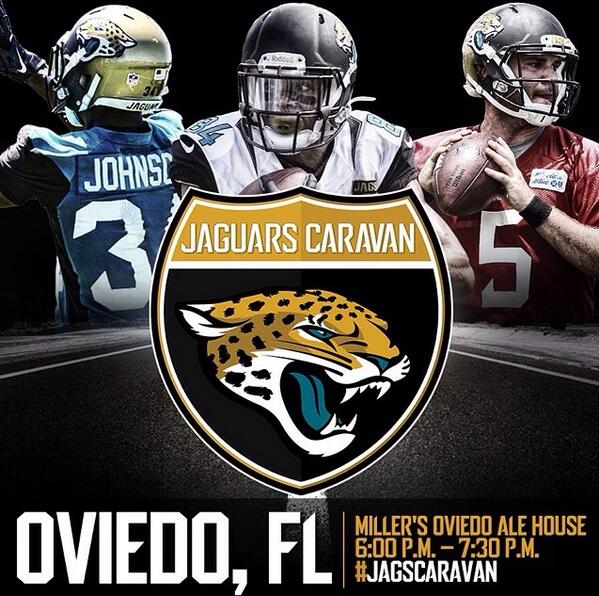 JagsGameDay's tweet photo. Don't miss #JagsCaravan tonight in Oviedo with @BBortles5 @CecilShortsIII &amp; @StormJohnson8. Get here early! http://t.co/weyGPVGI7W
