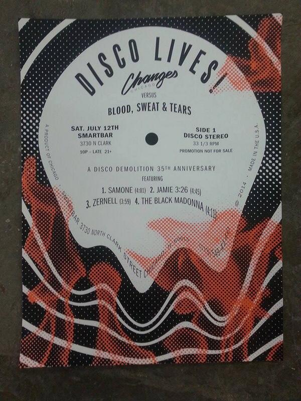 The poster I designed for the Disco Demolition Anniversary party at <a href="/SmartBar/">smartbar</a>, printed by Screwball Press!