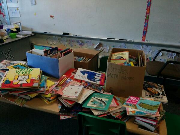 MrsReedDDE's tweet photo. Overwhelmed by all of the books people brought in! We are going to have an amazing book exchange on Monday! http://t.co/fpDFz1h2H1