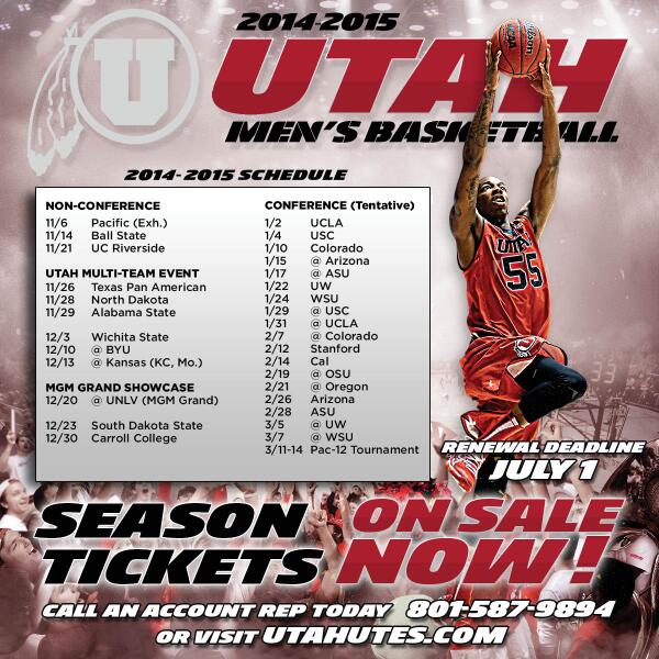 UtahMBB's tweet photo. Take a look at Utah's tentative 2014-15 schedule here! http://t.co/gtIqKHB2R9