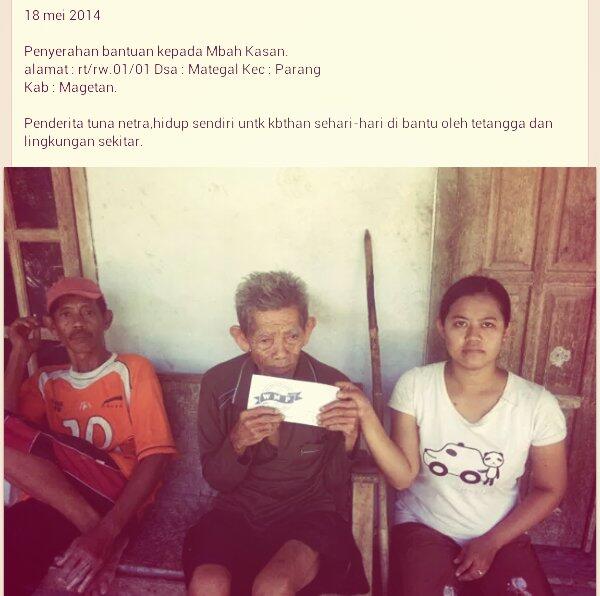 relawanwmp's tweet photo. 1. Mbah Kasan tuna netra hidup sendiri, Mategal, Parang #Magetan #PenerimaDonasiWMP http://t.co/mV1GXwk63d