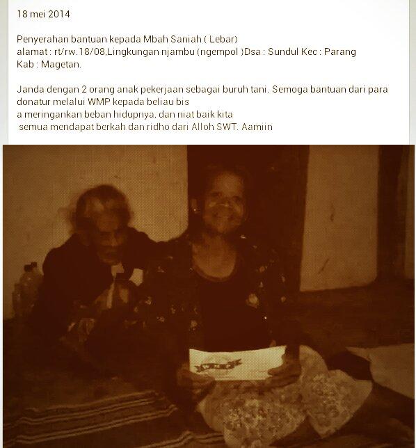 relawanwmp's tweet photo. 4. Mbah Saniah, Janda 2 anak, buruh tani , @DesaSundul Parang #Magetan #PenerimaDonasiWMP http://t.co/d7emvhCwOs