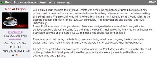 Roblox Dev Tips On Twitter Change Places That Sell Player Points Are No Longer Allowed And Will Be Put Under Review Via Modnobledragon Http T Co 76xioadeaq - roblox player points what do they do