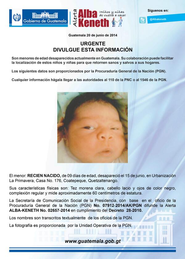 RECIEN NACIDO, de 09 días de edad, desapareció el 15 de junio, en  Coatepeque, Quetzaltenango ayúdanos a localizarlo.