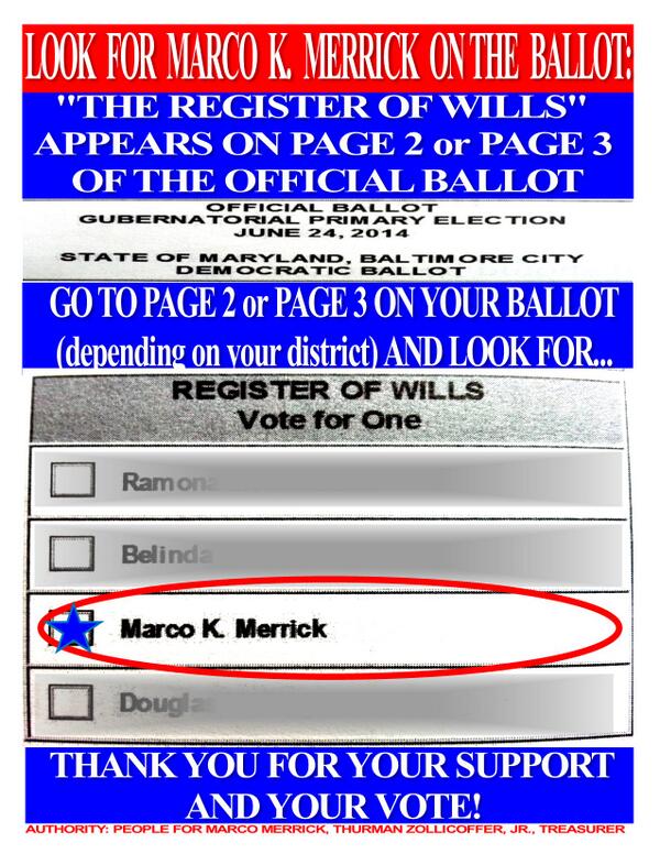 Marco_Merrick's tweet image. TEAM MARCO NEEDS CAMPAIGN WORKERS FOR TUES 6/24! CALL 443.687.9890.Training @ 10 W. Eager St.-Mon 6/23- 10A &amp;amp; 6P.