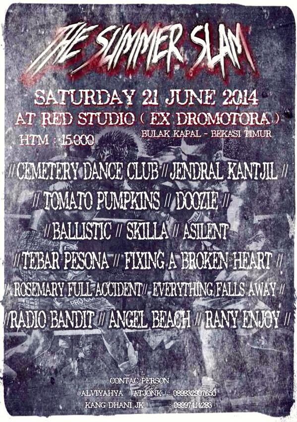 Malam ini ke reds studio / dromotora bekasi <a href="/CDCJKT/">CEMETERY DANCE CLUB</a> <a href="/TomatoPumpkins/">Tomato Pumpkins</a> <a href="/JENDRALKANTJIL/">JENDRAL KANTJIL</a> @TebarPesonaRock | mc <a href="/Brenk_Roni/">BRNKKK SIANIPAR</a>