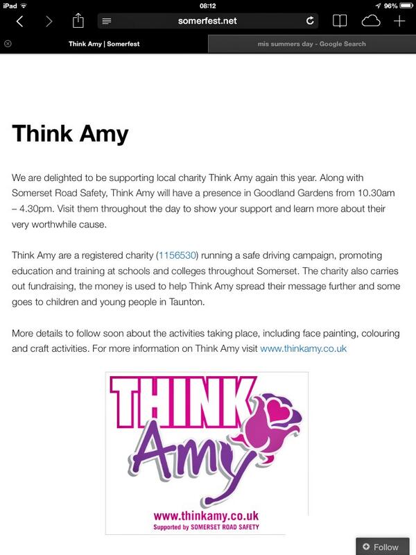 Taunton_TC's tweet image. @think_amy I hope lots of money is raised for you and Somerset Road Safety today #thinkamy