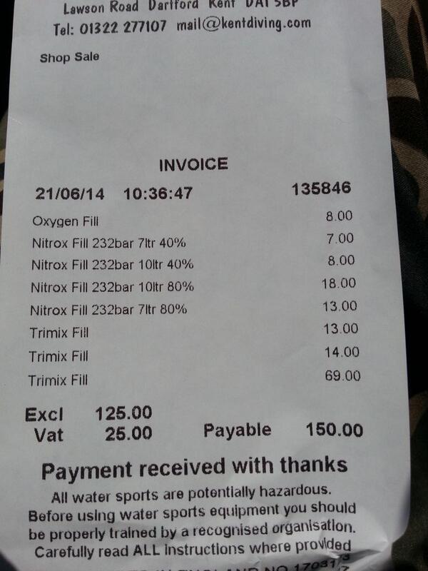 TecDivingUK's tweet photo. Gas bill for Mondays dive on the illinois http://t.co/7HQXEvqBSE