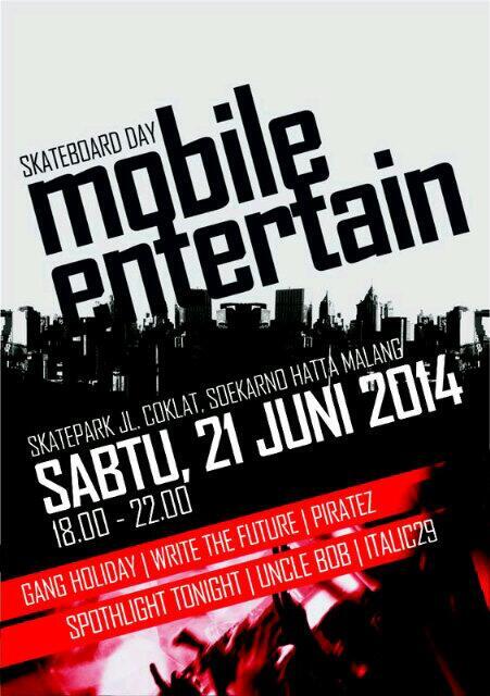 eventmalang's tweet photo. Now! #skateboardingday w/ @GANG_HOLIDAY @writethefuture_ @SpotlighTonight @unclebobband @ SkatePark Jl Coklat Soehat http://t.co/MB1ki0fJHx