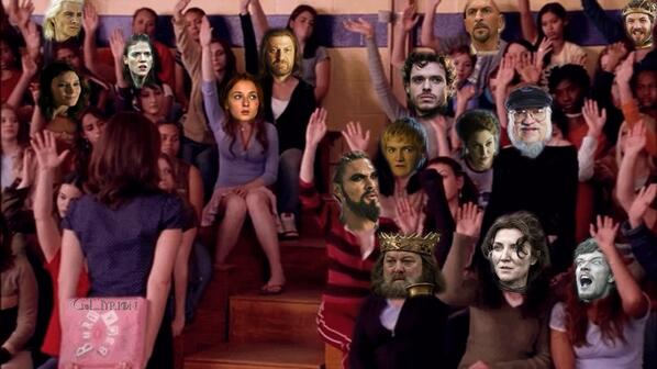 GoT_Tyrion's tweet photo. Raise your hand if you've ever been personally victimized by George RR Martin 🙋 http://t.co/BE7EhYP3iy