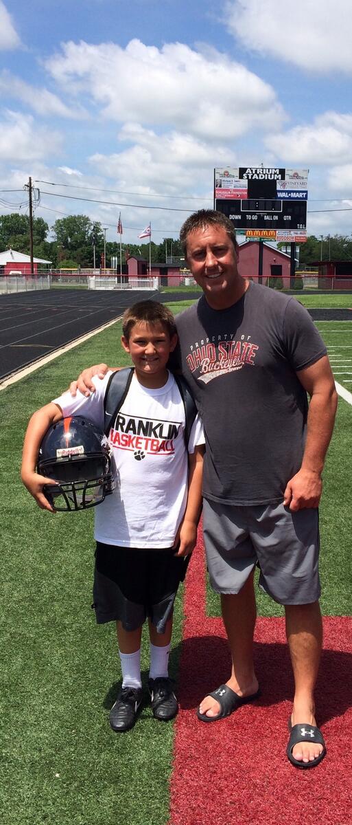 Isaiah kicking field goals today with former Buckeye kicker @upandthrough. #splittheuprights