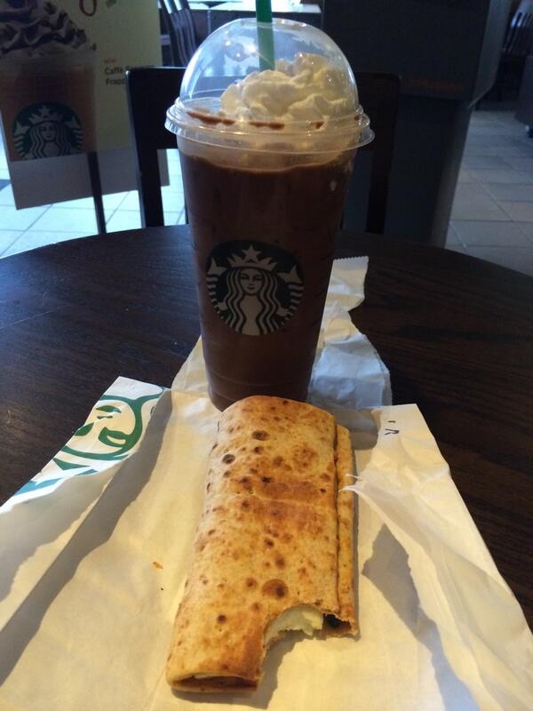 ryanwillbuyit's tweet photo. Nothing beats that first bite and first sip. Spinach wrap and iced mocha! That's a breakfast of champions. @sbuxhowe http://t.co/I8JmLq0pjU