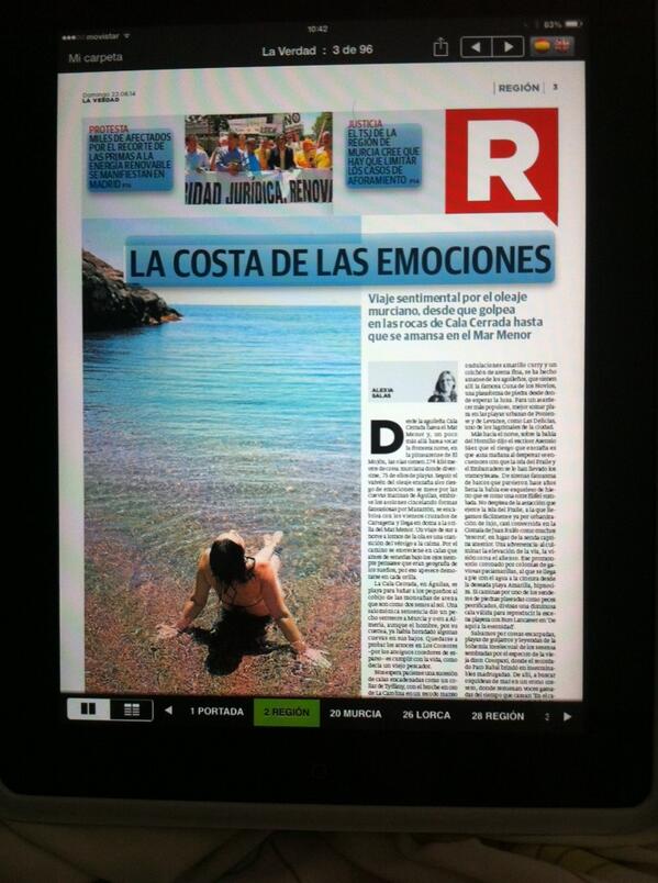 AlexiaSalasG's tweet photo. Hoy en @laverdad_es viaje sentimental por las playas murcianas, desde Águilas a San Pedro. En papel http://t.co/vNdQPoRNsG