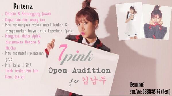 <a href="/ChooGLAM_DC/">Official C'GLAM★</a> <a href="/Nefer_Official/">♚NEFER Dance Crew♚</a> [Help RT] 7pink open audition for Namjoo position, more info? bisa hub CP. gomawo :)