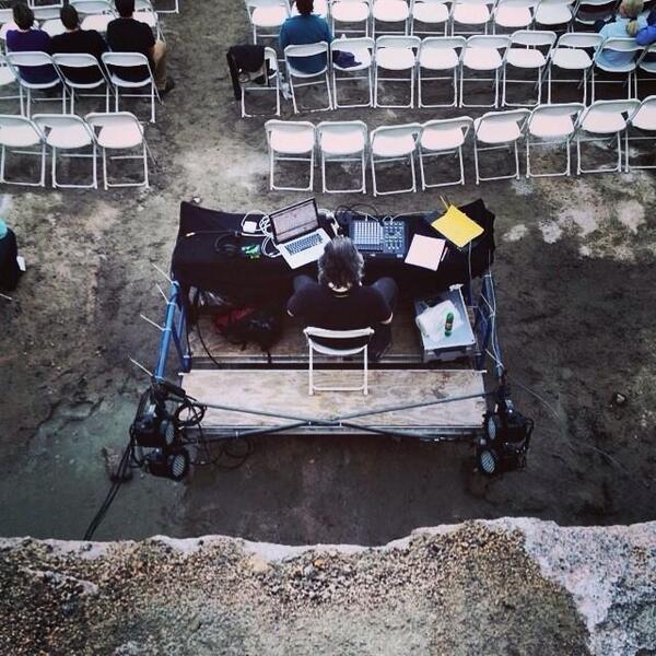 Projects2k's tweet image. The sound booth down on the floor of the quarry.