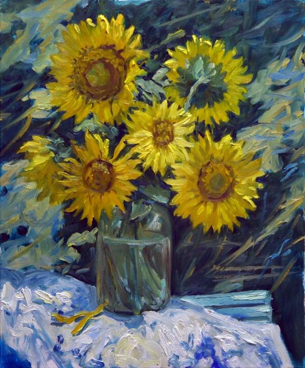 RetoSava's tweet photo. Sergey #Sovkov #peintre #figuratif #nu #StyleMosaïque #contemporain #art #Russie "Sunflowers, 2010" https://t.co/WUlRbpdsmT