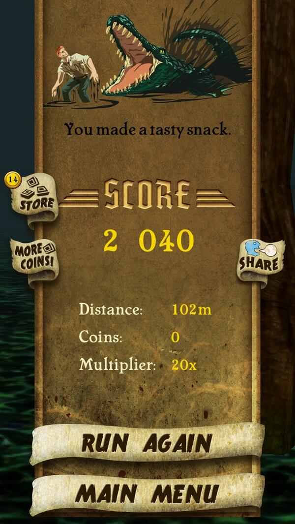 staceyklate's tweet photo. I got 2 040 points while escaping from demon monkeys. Beat that! http://t.co/K9jbKCdJSg #TempleRun http://t.co/uS4sAmmnlo
