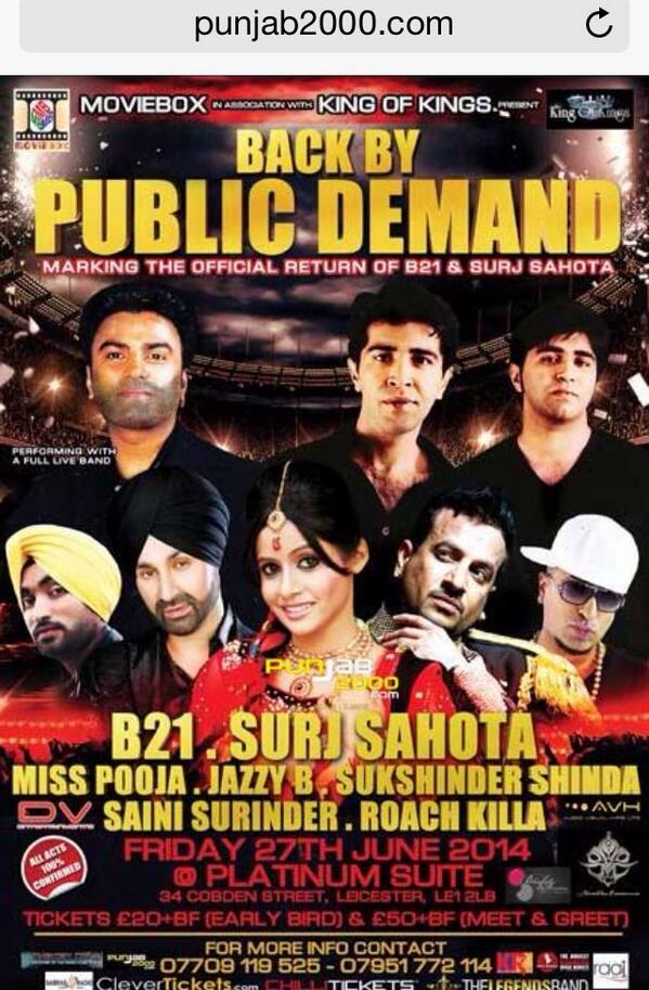 Punjab2000music's tweet photo. 5days left “#BackbyPublicDemand”  @SurjSahota @B21online @1MissPooja @JAZZYB @SukshnderShinda @roachkilla1 http://t.co/oDPq9x74dl