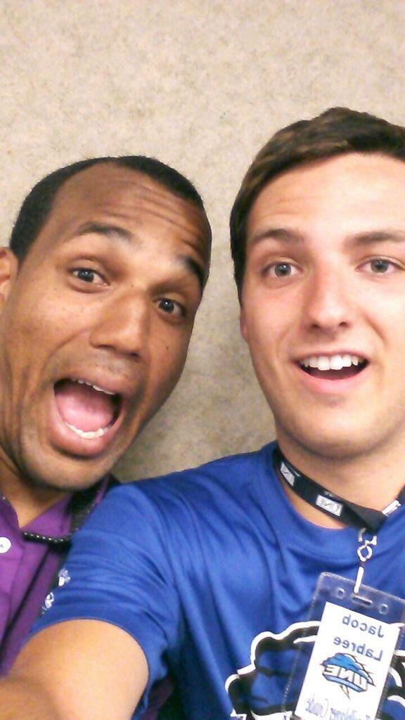 UNE_OL_JacobL's tweet photo. #Selfie with @arelmoodie made my day! #youreawesome #UNEOrientation14 http://t.co/wvZeF5XsNB