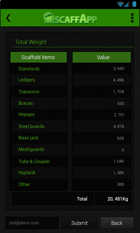 ScaffApp's tweet image. Tap in perimeter, TWP height, typical bay width, # of deck levels, # of decks with brackets &amp;amp; meshguards.  Done.