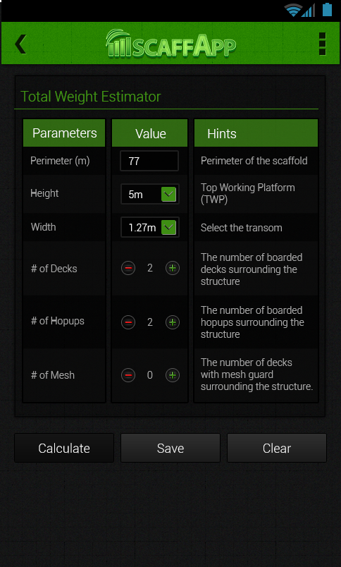 ScaffApp's tweet image. Tap in perimeter, TWP height, typical bay width, # of deck levels, # of decks with brackets &amp;amp; meshguards.  Done.