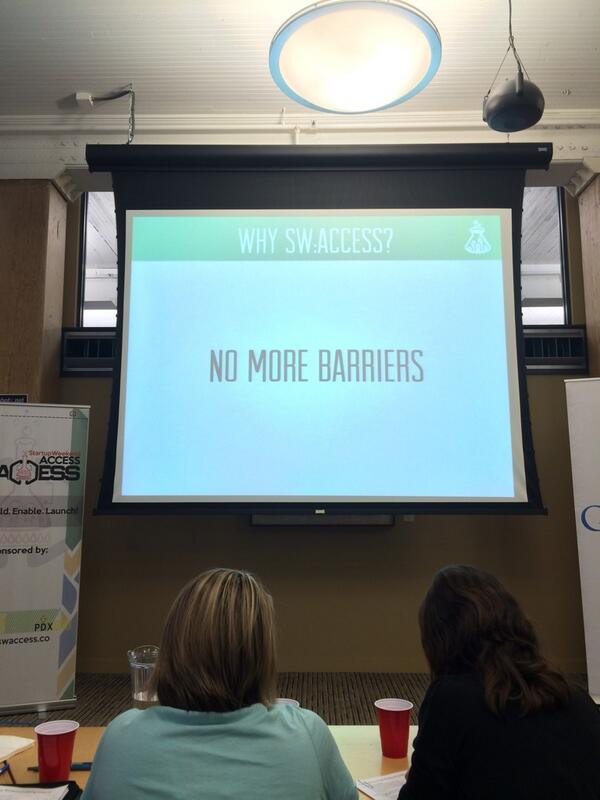 darrenbuckner's tweet photo. So much fun helping build great things at #SWAccess #pdx #nomorebarriers http://t.co/tKUceysHur